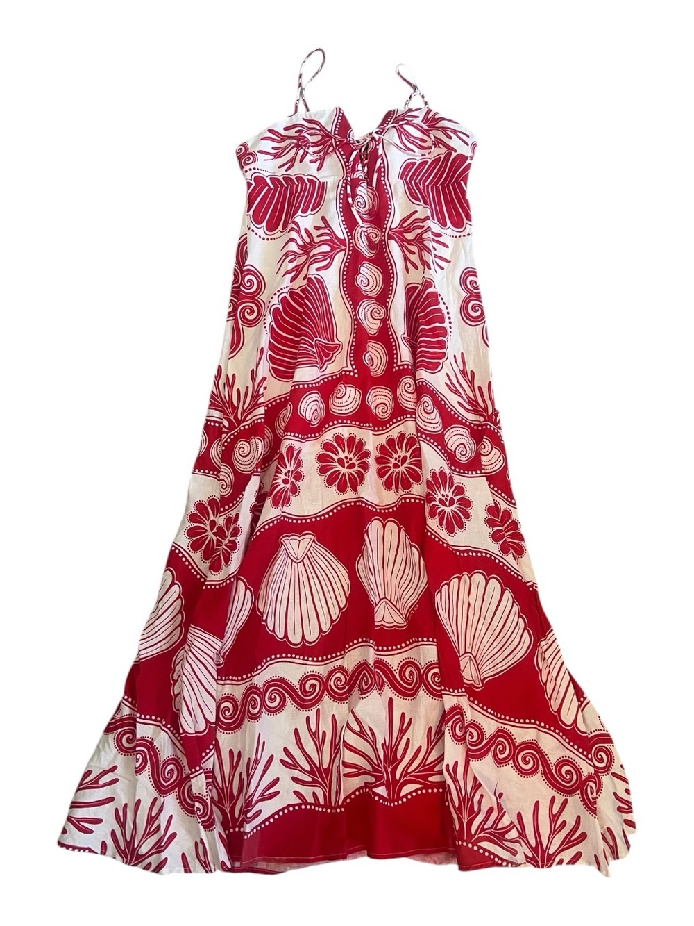 FARM Rio Ainika Printed Linen-Blend Red and White Shell-Print Maxi Dress - Picture 3 of 5